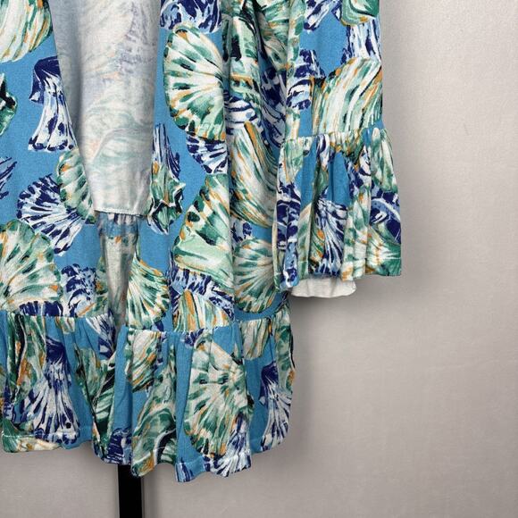 Chico's Seashell Open Front Cardigan Size XL Linen Blend Beach Colorful Coastal - Picture 4 of 11